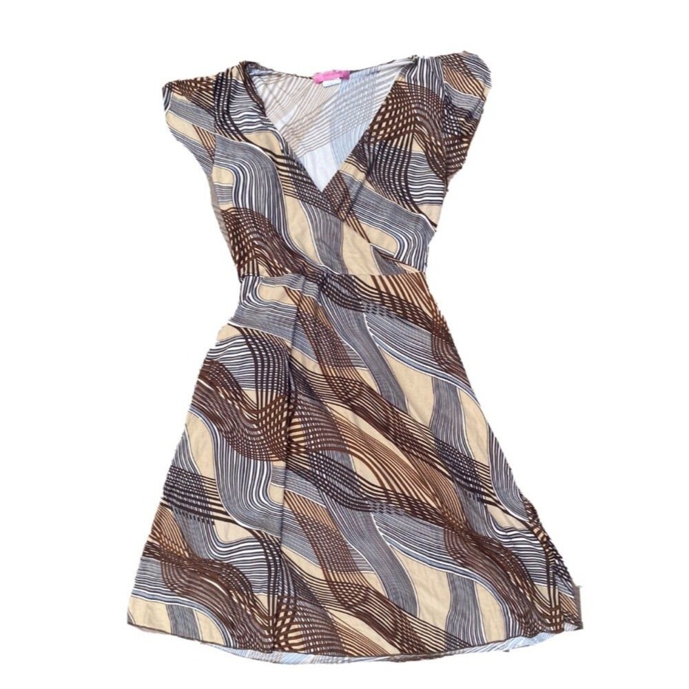 Julies Closet V-Neck Dress  Short Sleeve  Stretch   Womens Size Medium  Brown pr